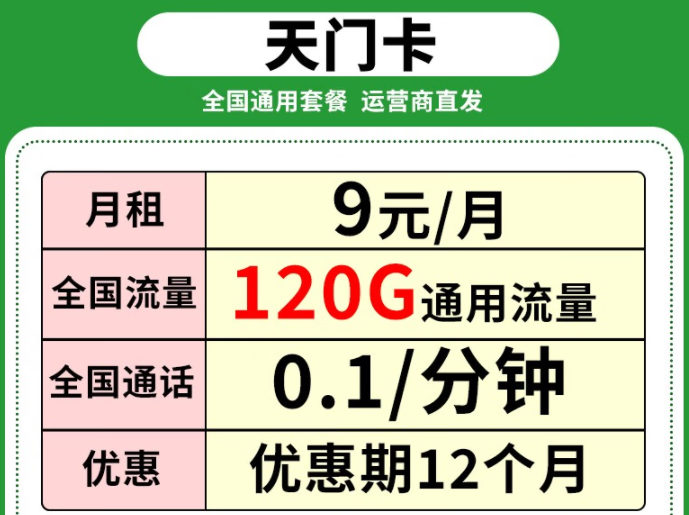 聯(lián)通9元流量卡套餐推薦|聯(lián)通風(fēng)聲卡、天門卡|全通用流量?jī)?yōu)惠期1年