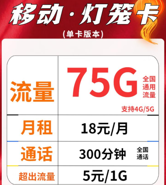移動流量卡單卡、副卡套餐介紹|移動燈籠卡、和家卡|18元、28元月租