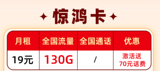 電信20年長(zhǎng)期優(yōu)惠套餐|電信驚鴻卡、羽軒卡|首月免費(fèi)使用