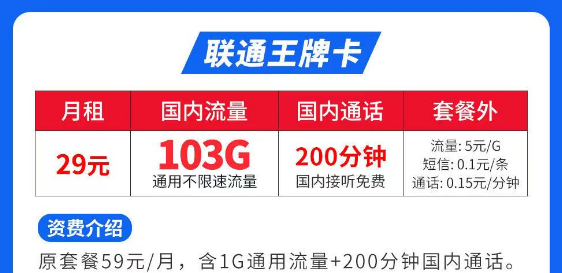 流量最多最便宜的是什么套餐？聯(lián)通王牌卡29元103G|聯(lián)通春風(fēng)卡、秋雨卡|低月租大流量套餐