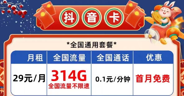 有哪些性價比高的電信流量卡？電信抖音卡29元314G|長期校園卡、風雨卡29元100G