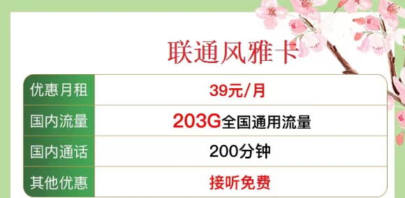 有沒有既有流量又有語言的 聯(lián)通流量卡？?jī)?yōu)享套餐39元風(fēng)雅卡、33元金兔卡|203G/103G純通用流量|100/200分鐘