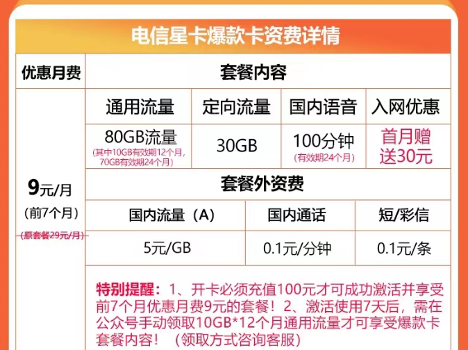電信星卡升級版優(yōu)惠套餐|電信星卡爆款卡、星卡大?？▅添加流量+語言|首月免費