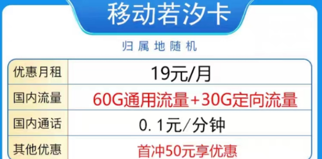 2023年好用又劃算的19元移動流量卡|移動若汐卡19元90G、飛豬卡19元80G|首免