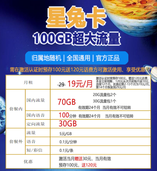 免費申請電信19元100G流量卡|電信星兔卡怎么樣？