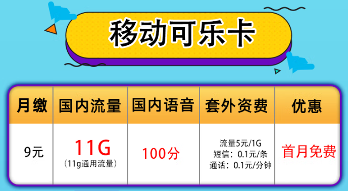 無限歡樂移動卡|移動可樂卡+移動19.9元30G卡|短期旅行必備好卡！